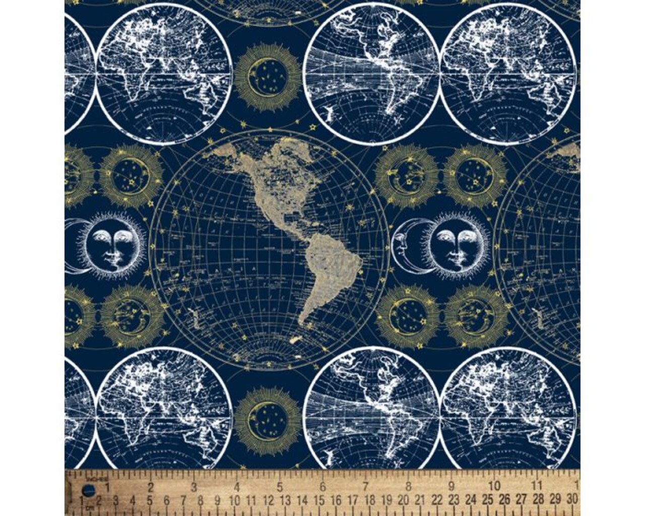 Celestial Maps Cotton Fabric | By the Yard | Sewing and Crafting | 44 inches wide